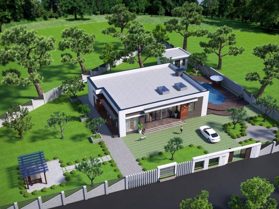 Nhà 1 tầng 2 mặt tiền 4 phòng ngủ
