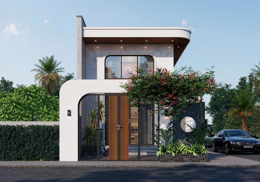 Mẫu nhà 1 tầng 2 mặt tiền có gác lửng