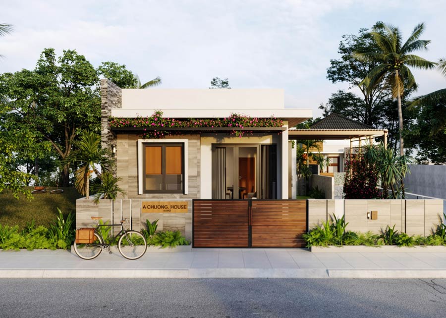 Mẫu nhà 1 tầng 2 mặt tiền hiện đại