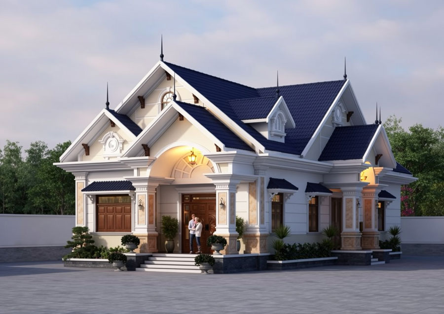 Nhà 1 tầng 2 mặt tiền mái Thái