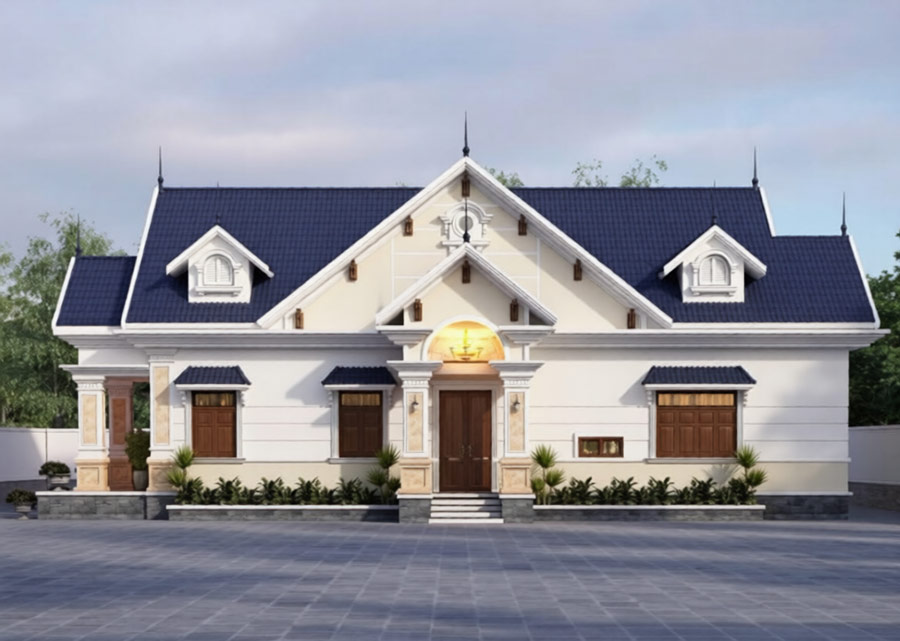 Nhà 1 tầng 2 mặt tiền mái Thái