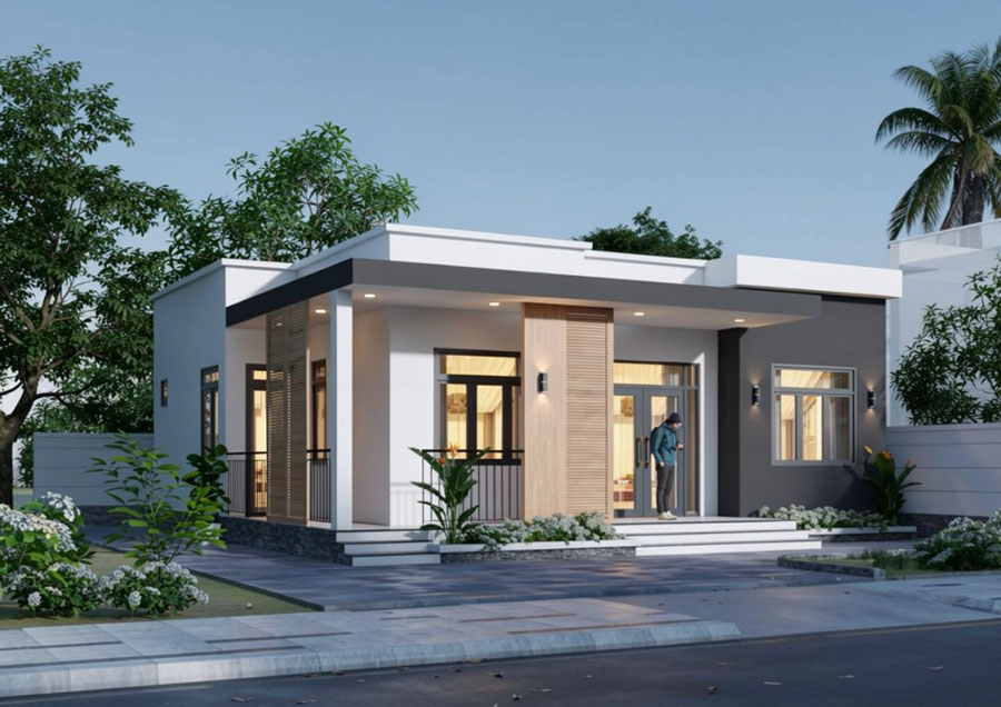 Nhà 1 tầng 2 mặt tiền mái bằng