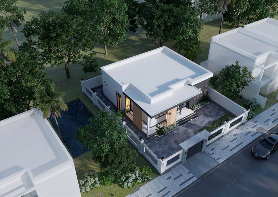 Nhà 1 tầng 2 mặt tiền mái bằng