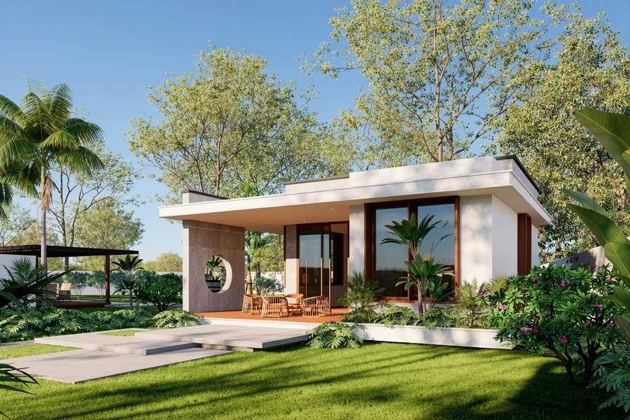 Mẫu nhà 1 tầng 2 phòng ngủ 100m2 cho vợ chồng trẻ