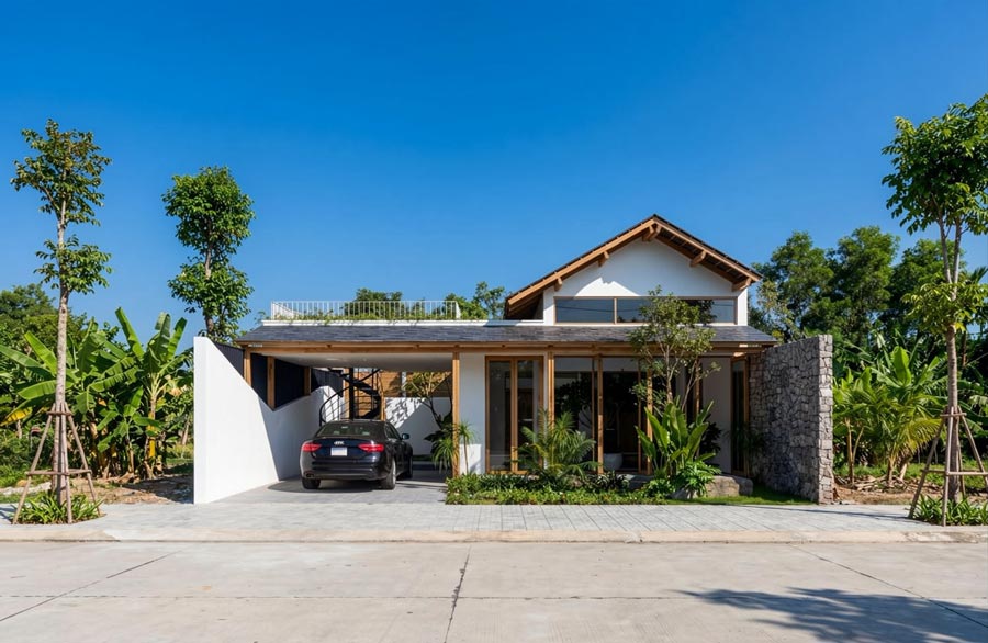Mẫu nhà 1 tầng 2 phòng ngủ 100m2 có gác lửng
