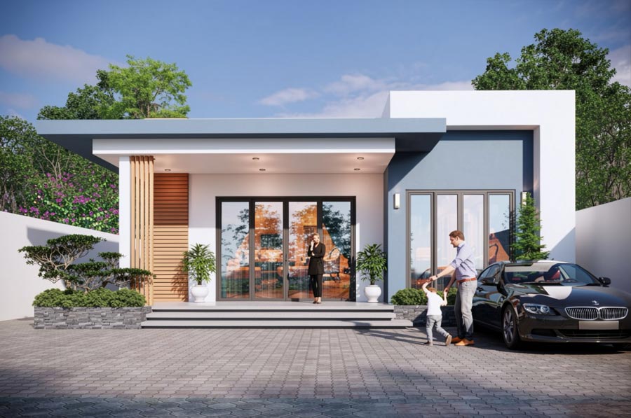 Mẫu nhà 1 tầng 2 phòng ngủ 100m2 hiện đại