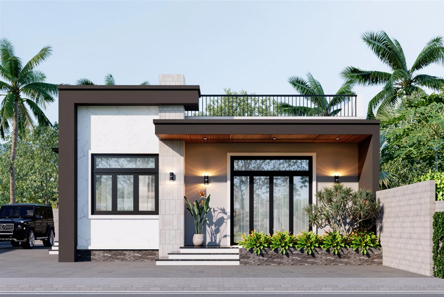 Mẫu nhà 1 tầng 2 phòng ngủ 100m2 hiện đại