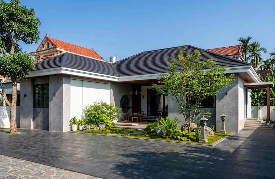 Mẫu nhà 1 tầng 2 phòng ngủ 100m2 mái Nhật