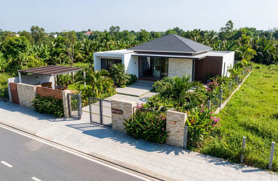 Mẫu nhà 1 tầng 2 phòng ngủ 100m2 mái Nhật