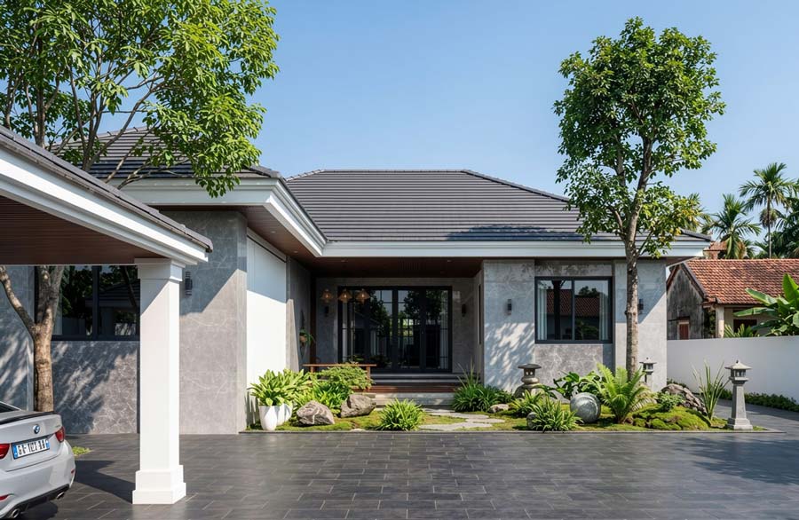 Mẫu nhà 1 tầng 2 phòng ngủ 100m2 mái Nhật