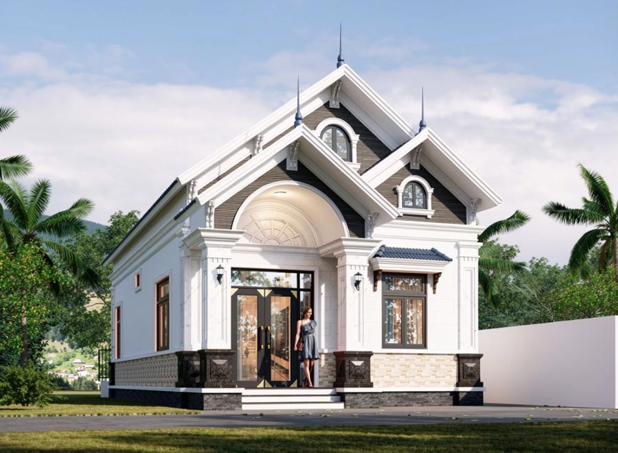 Mẫu thiết kế nhà 1 tầng 2 phòng ngủ 100m2 mái Thái