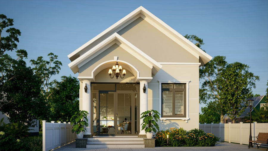 Mẫu thiết kế nhà 1 tầng 2 phòng ngủ 100m2 mái Thái