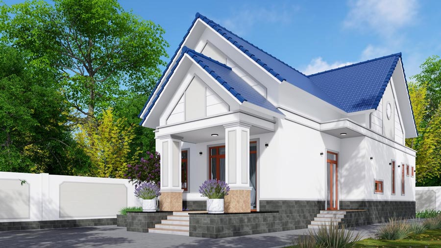 Mẫu thiết kế nhà 1 tầng 2 phòng ngủ 100m2 mái Thái