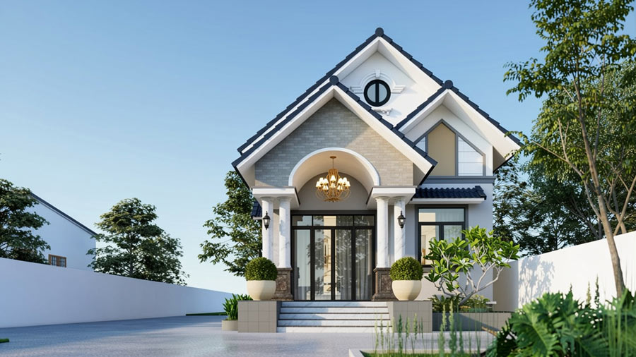 Mẫu thiết kế nhà 1 tầng 2 phòng ngủ 100m2 mái Thái