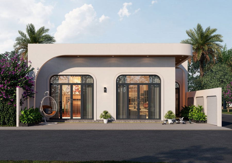 Mẫu nhà 1 tầng 2 phòng ngủ 100m2 mái bằng