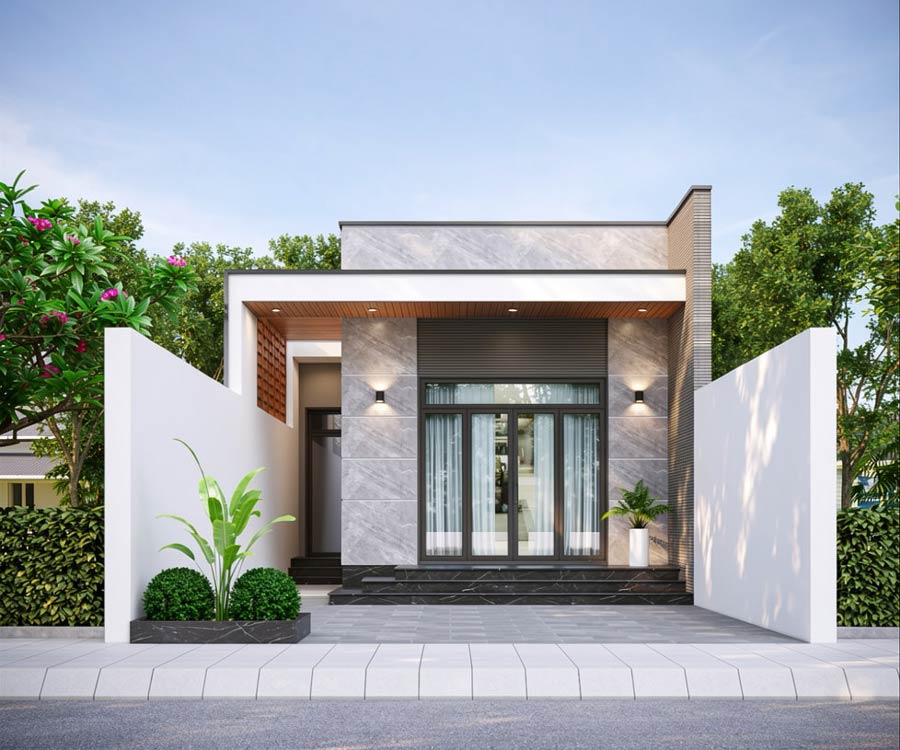Mẫu nhà 1 tầng 2 phòng ngủ 100m2 mái bằng