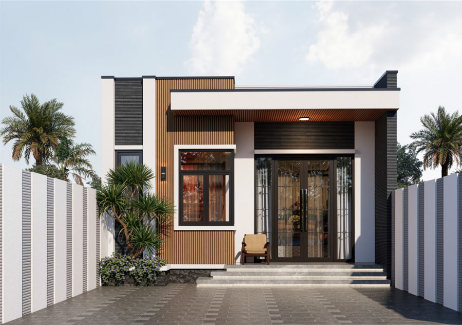 Mẫu nhà 1 tầng 2 phòng ngủ 100m2 mái bằng