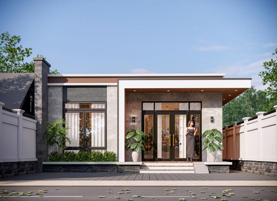 Mẫu nhà 1 tầng 2 phòng ngủ 100m2 mái bằng