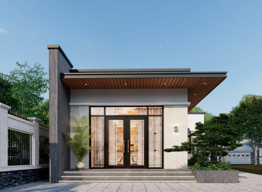 Mẫu nhà 1 tầng 2 phòng ngủ 100m2 mái bằng