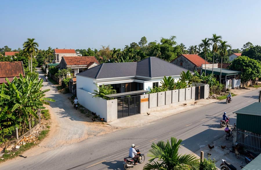 Mẫu nhà 1 tầng 3 phòng ngủ 100m2 chữ L