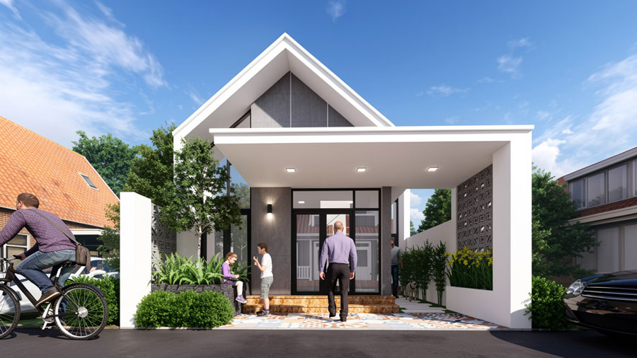 Mẫu nhà 1 tầng 3 phòng ngủ 100m2 chữ L