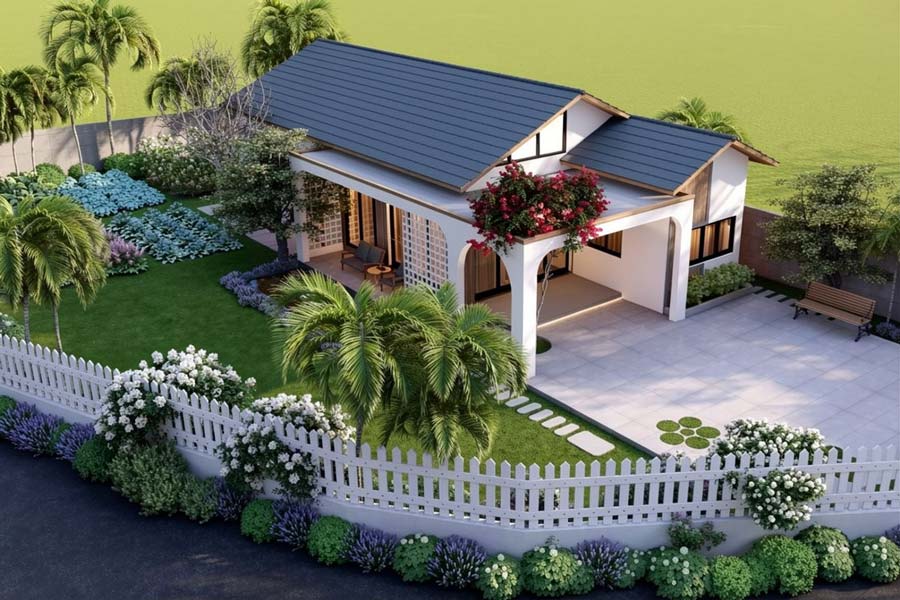 Mẫu nhà 1 tầng 3 phòng ngủ 100m2 có gác lửng