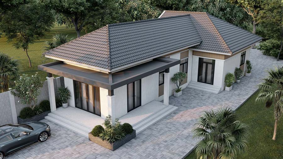 Mẫu nhà 1 tầng 3 phòng ngủ 100m2 có gara