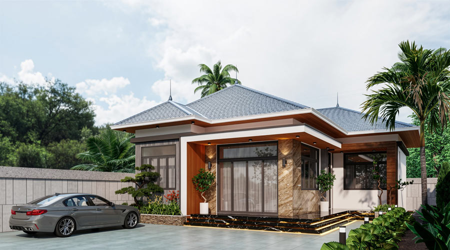 Mẫu nhà 1 tầng 3 phòng ngủ 100m2 có gara