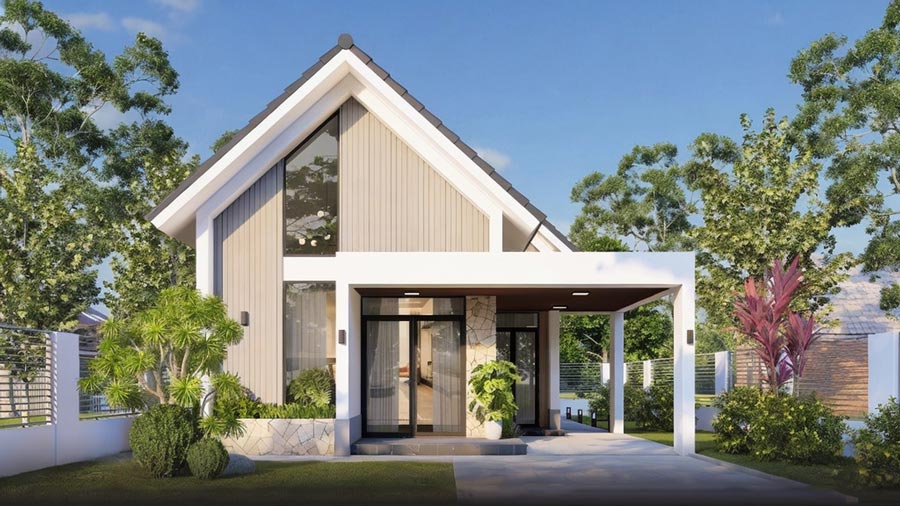 Mẫu nhà 1 tầng 3 phòng ngủ 100m2 có phòng thờ
