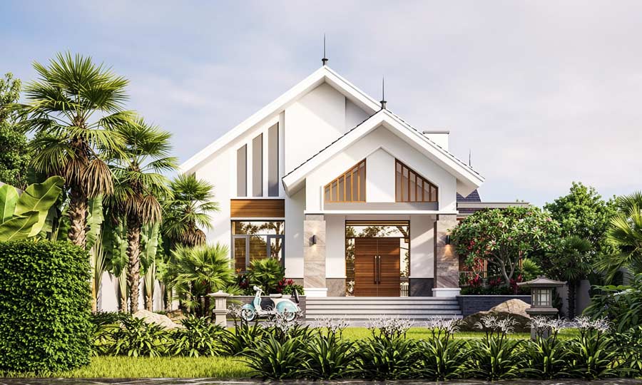 Mẫu nhà 1 tầng 3 phòng ngủ 100m2 có phòng thờ