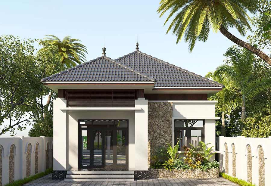 Mẫu thiết kế nhà 1 tầng 3 phòng ngủ 100m2 có sân vườn