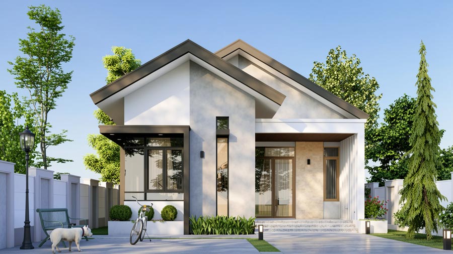 Mẫu thiết kế nhà 1 tầng 3 phòng ngủ 100m2 có sân vườn