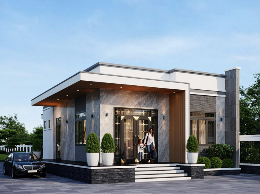 Mẫu nhà 1 tầng 3 phòng ngủ 100m2 hiện đại