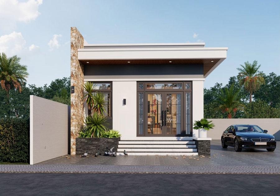 Mẫu nhà 1 tầng 3 phòng ngủ 100m2 mái bằng