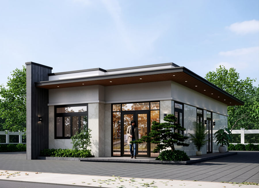Mẫu nhà 1 tầng 3 phòng ngủ 100m2 mái bằng