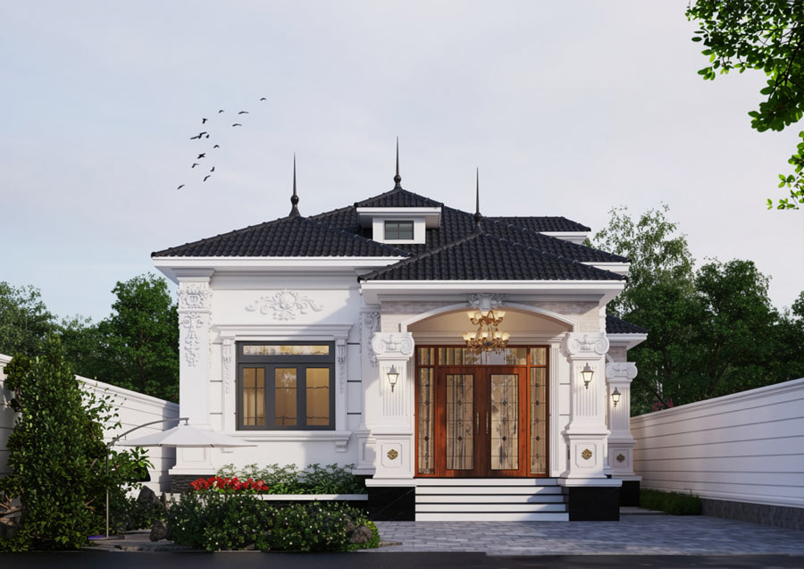 Mẫu thiết kế nhà 1 tầng 3 phòng ngủ 100m2 tân cổ điển