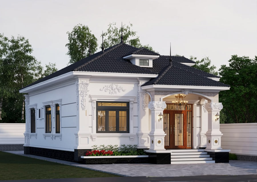 Mẫu thiết kế nhà 1 tầng 3 phòng ngủ 100m2 tân cổ điển