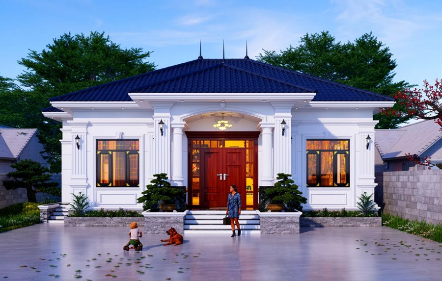 Mẫu thiết kế nhà 1 tầng 3 phòng ngủ 100m2 tân cổ điển