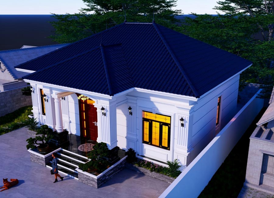 Mẫu thiết kế nhà 1 tầng 3 phòng ngủ 100m2 tân cổ điển