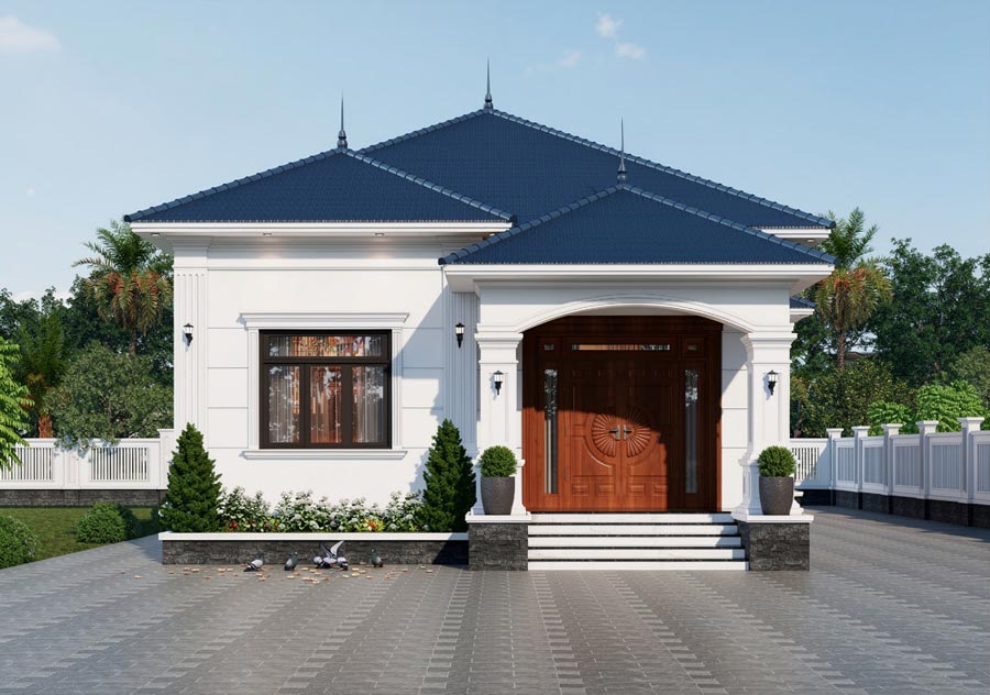 Mẫu thiết kế nhà 1 tầng 3 phòng ngủ 100m2 tân cổ điển
