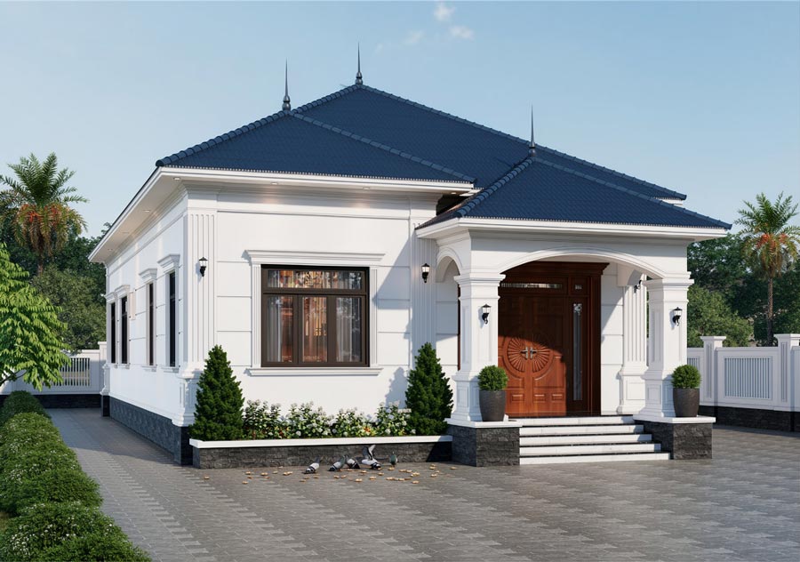 Mẫu thiết kế nhà 1 tầng 3 phòng ngủ 100m2 tân cổ điển