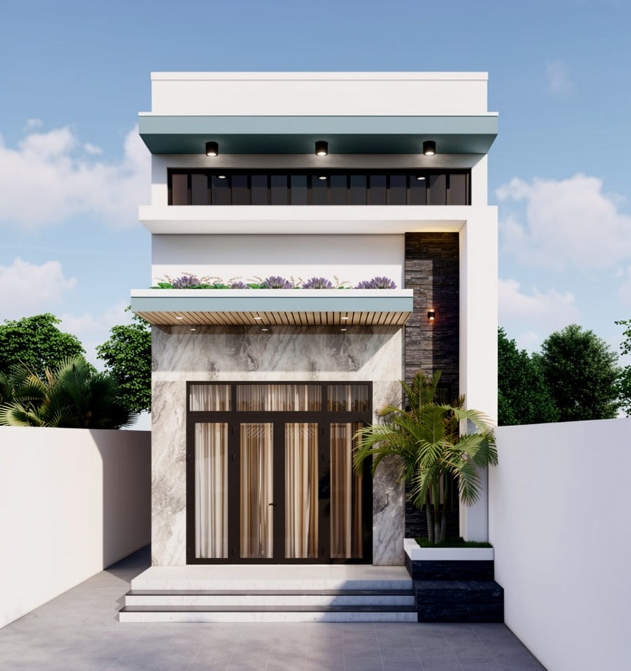 Mẫu nhà 1 tầng 3 phòng ngủ 5x20 có gác lửng