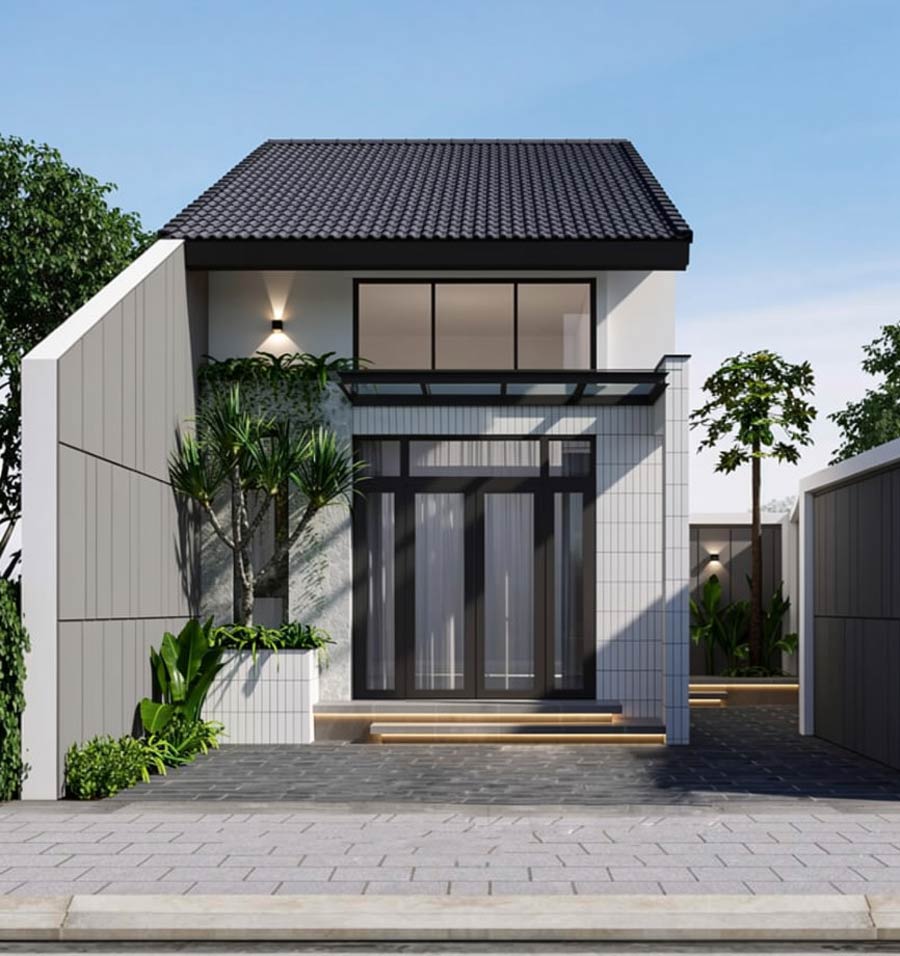 Mẫu nhà 1 tầng 3 phòng ngủ 5x20 có gác lửng