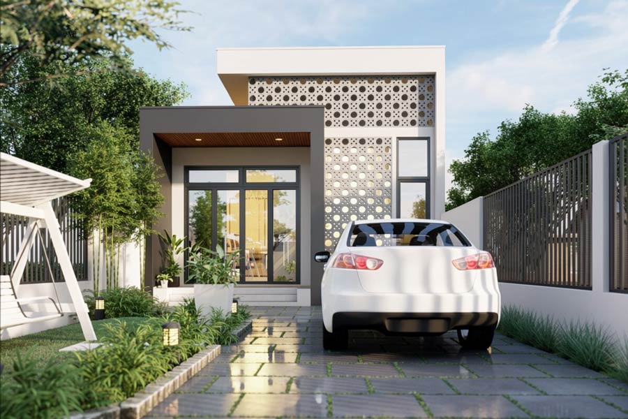 Mẫu nhà 1 tầng 3 phòng ngủ 5x20 có sân vườn