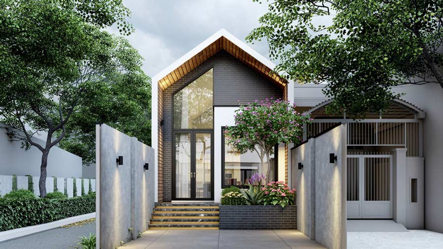 Mẫu nhà 1 tầng 3 phòng ngủ 5x20 có sân vườn