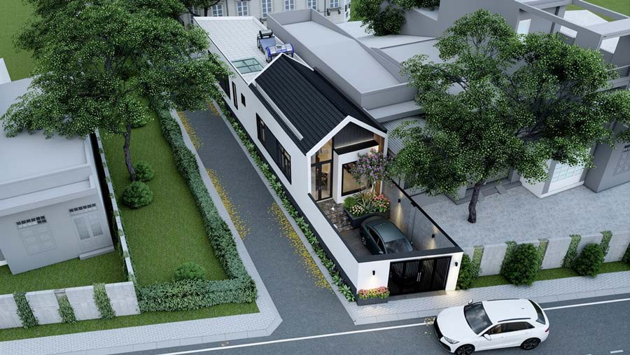 Mẫu nhà 1 tầng 3 phòng ngủ 5x20 có sân vườn