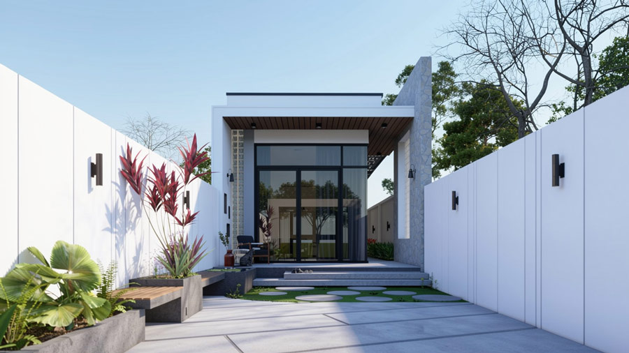 Mẫu thiết kế nhà 1 tầng 3 phòng ngủ 5x20 hiện đại