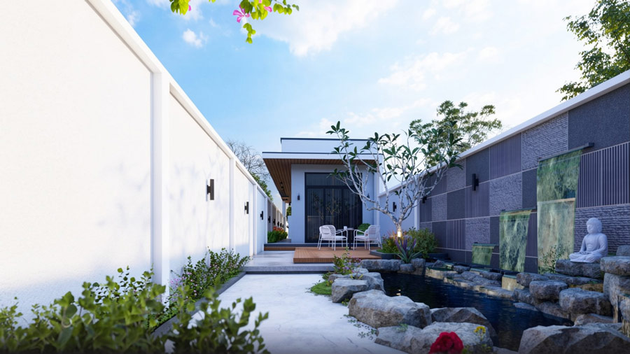 Mẫu thiết kế nhà 1 tầng 3 phòng ngủ 5x20 hiện đại