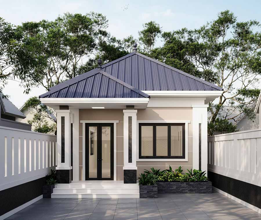 Mẫu nhà 1 tầng 3 phòng ngủ 5x20 mái Nhật