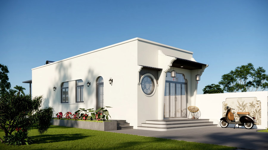 Mẫu nhà 1 tầng 3 phòng ngủ 5x20 mái bằng